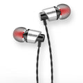 Black wired in-ear headphones with a 3.5mm plug, microphone on cable, and silicone ear tips