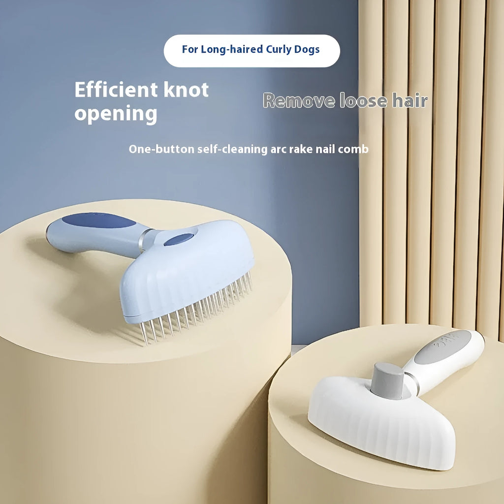Stainless steel double-row dog grooming comb in azure light blue colour