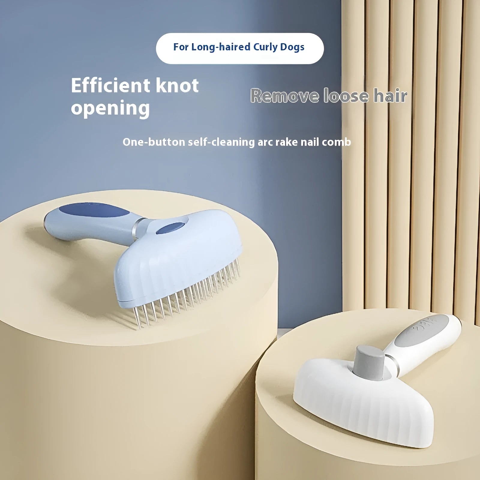 Stainless steel double-row dog grooming comb in azure light blue colour