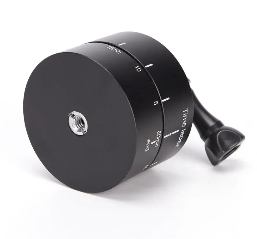 360-degree auto rotating camera tripod head mounted with GoPro camera
