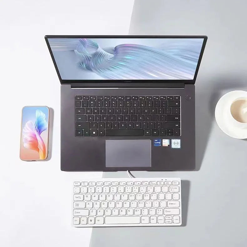 Mini USB wired keyboard in black, white, pink or blue colours with noiseless keys