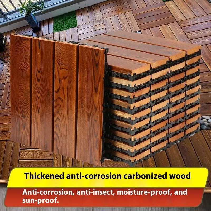 Camphor pine wood flooring panels in 30x30cm squares with brushed wax oil and durable brushed finishes