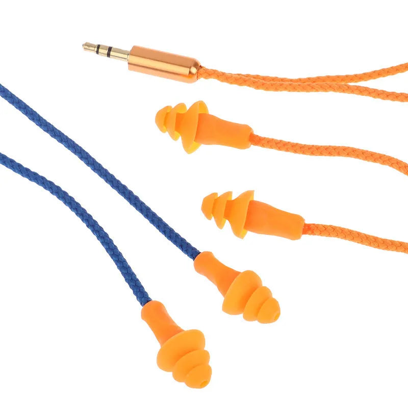 Wired soundproof earbuds in blue with 100cm cable on white background