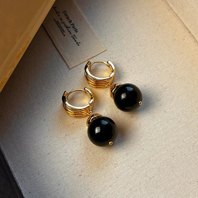 Geometric tigereye earrings with gold plating in brown and black colour options