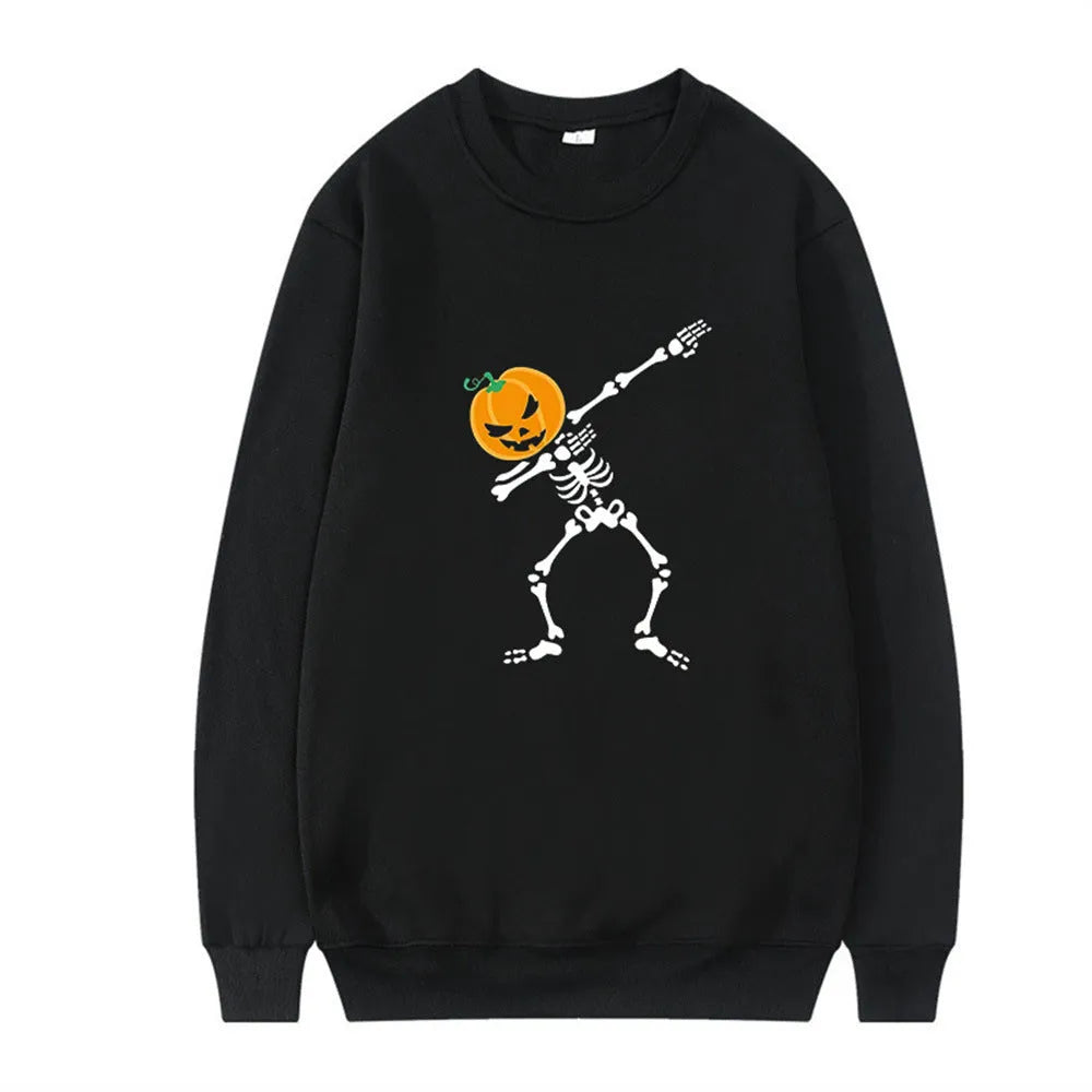Women's casual printed crew neck long sleeve top in a cotton blend fabric on a hanger.
