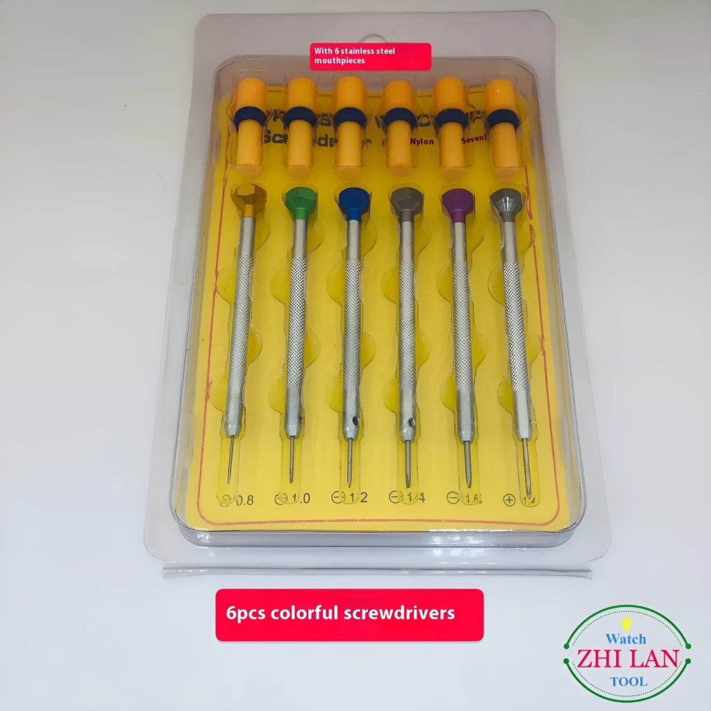 6-piece colour aluminium handle watch repair screwdriver set with magnetic cutter heads for children's watches