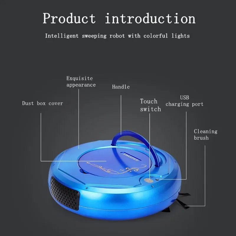 Lazy Smart Robot Vacuum Cleaner in blue on a hard floor