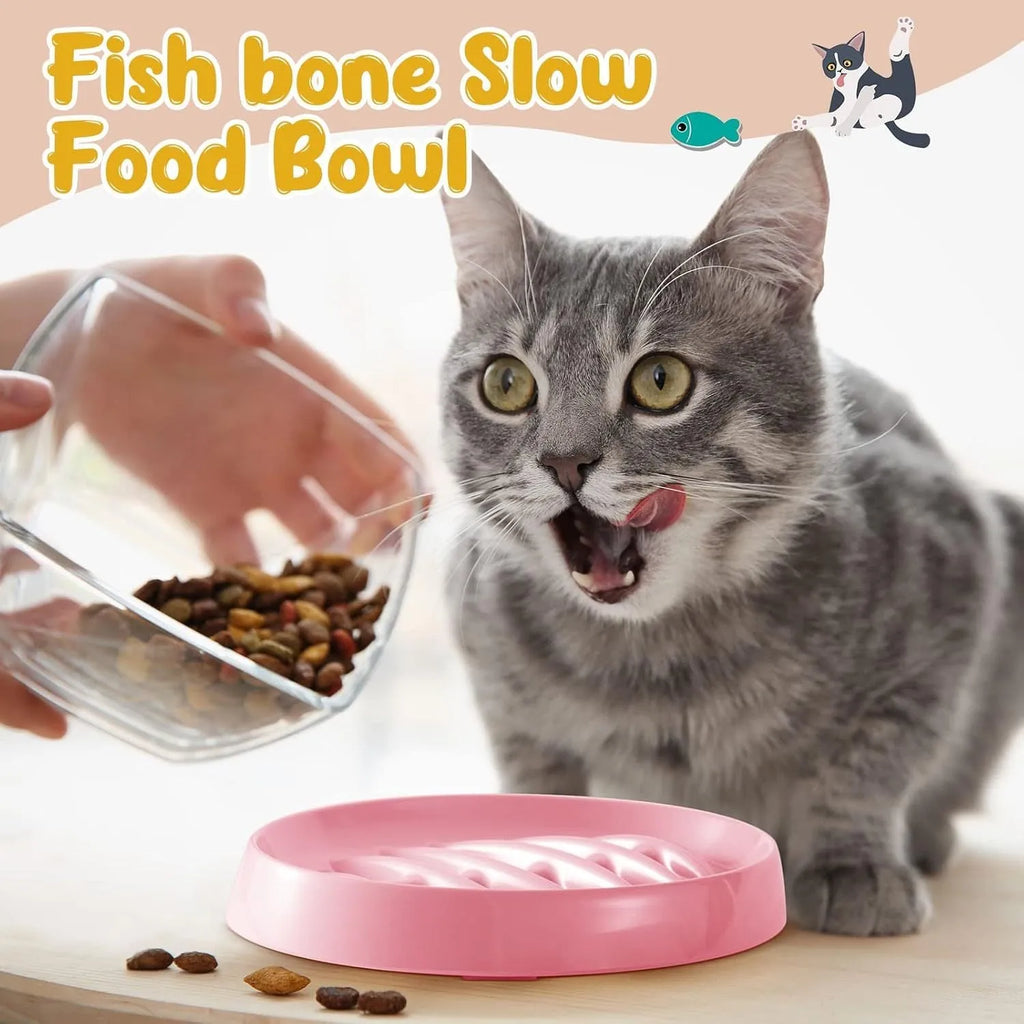 Green melamine fishbone slow feeder bowl for cats with raised ridges on a plain background