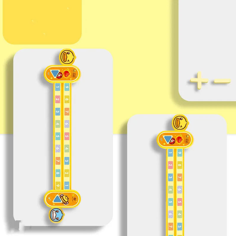Yellow plastic cartoon digital decomposition ruler for children, measuring 24.5cm long