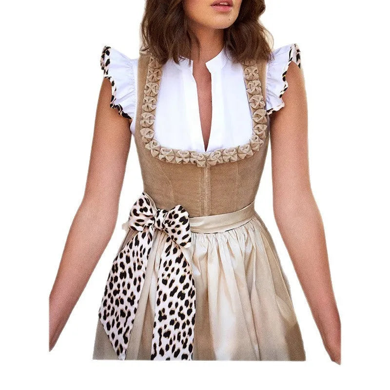 Khaki coloured German Oktoberfest style women's dress made from polyester-cotton fabric.