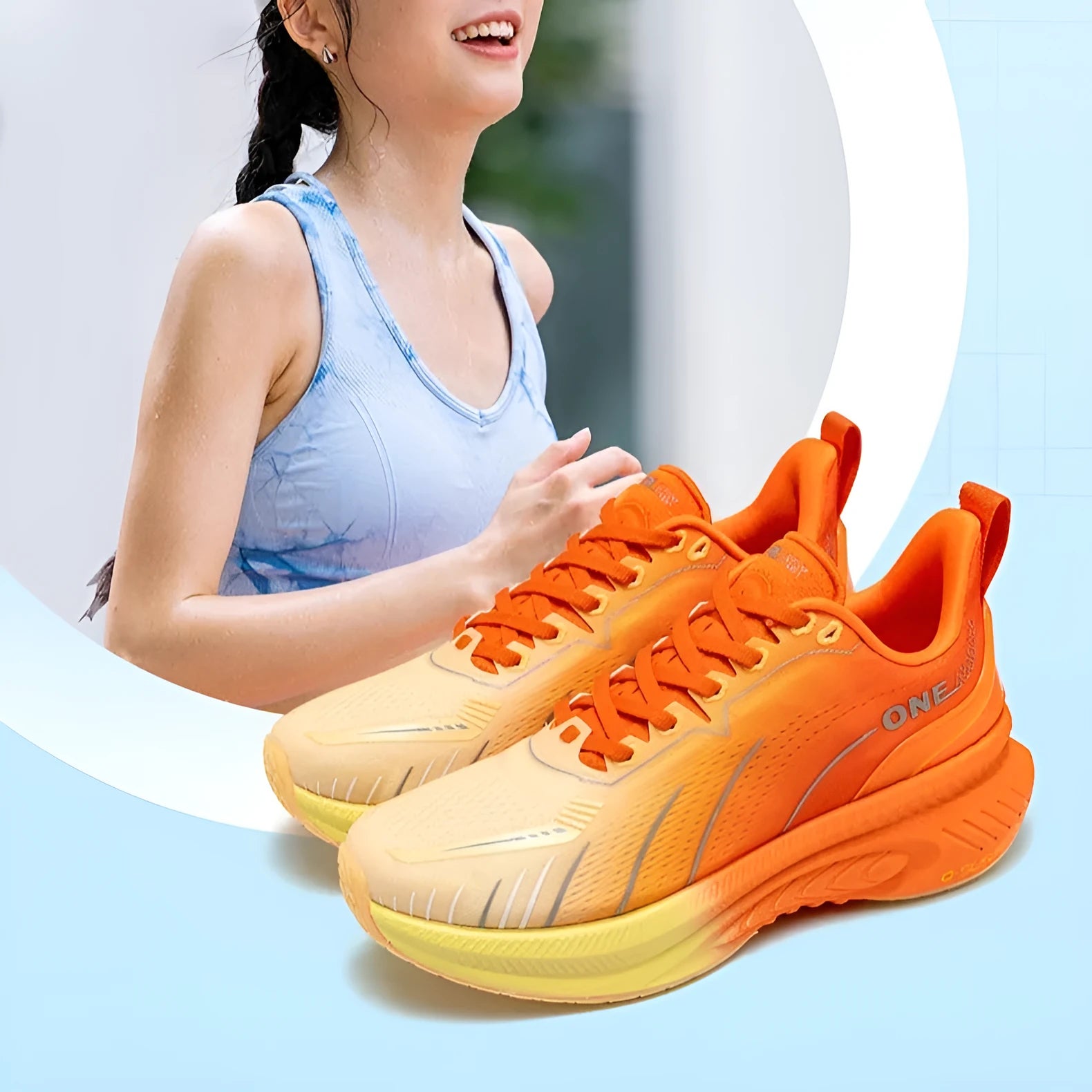 Low-top running shoes in a striped pattern with a breathable mesh upper and rubber sole.