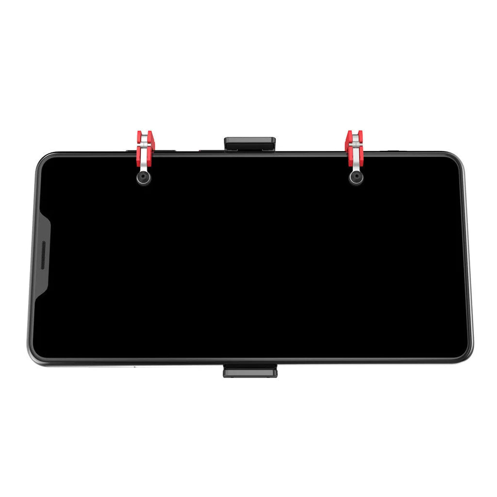 Black mobile phone gaming controller with adjustable trigger and telescopic clip for 67-87mm wide devices