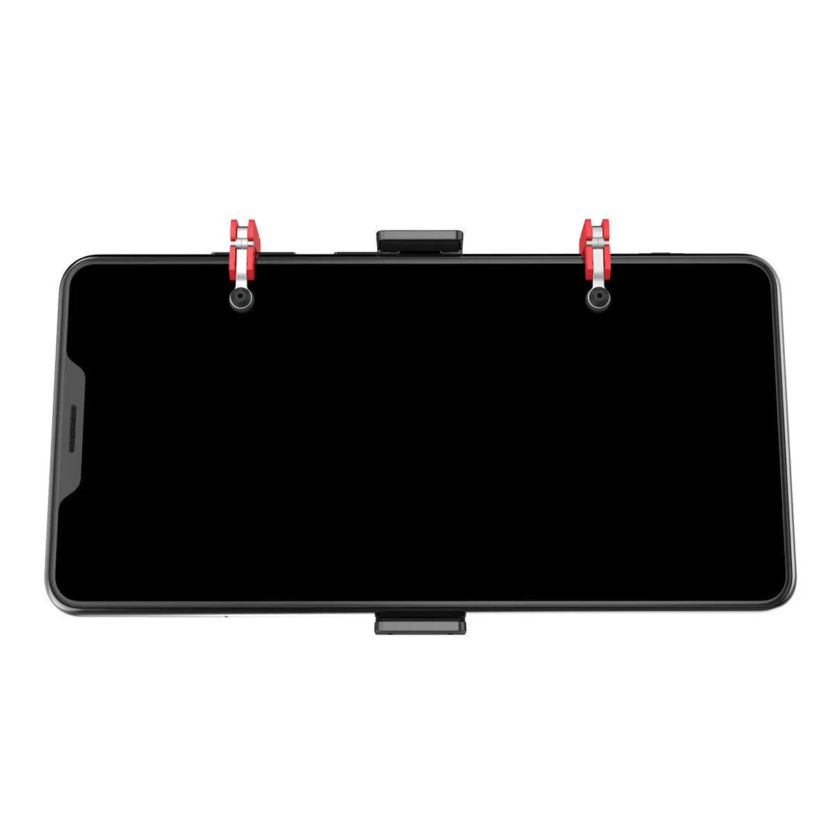 Black mobile phone gaming controller with adjustable trigger and telescopic clip for 67-87mm wide devices