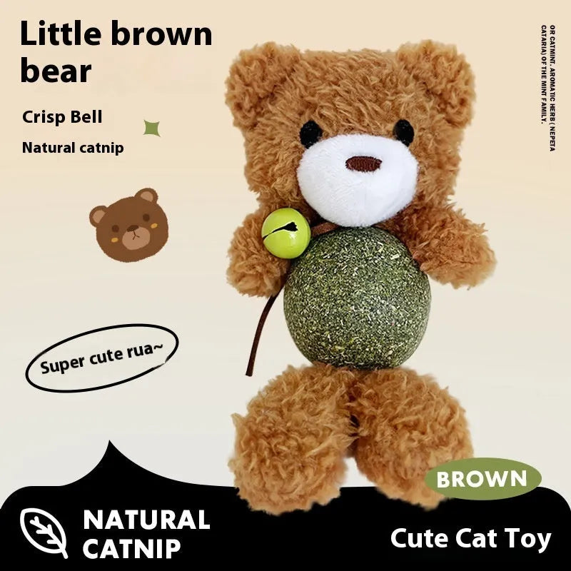 Plush catnip ball toy with bell for kittens in creative doll design