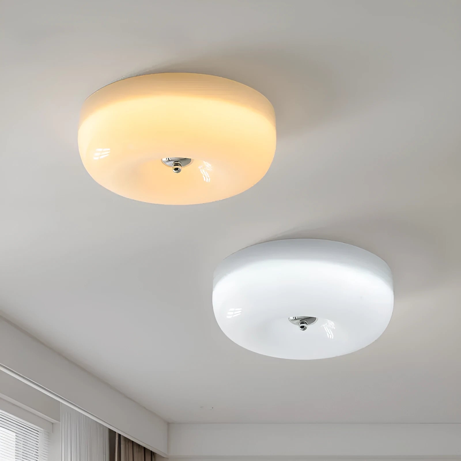 Cream American vintage style bedroom ceiling light with three-colour temperature options in 30cm and 40cm sizes