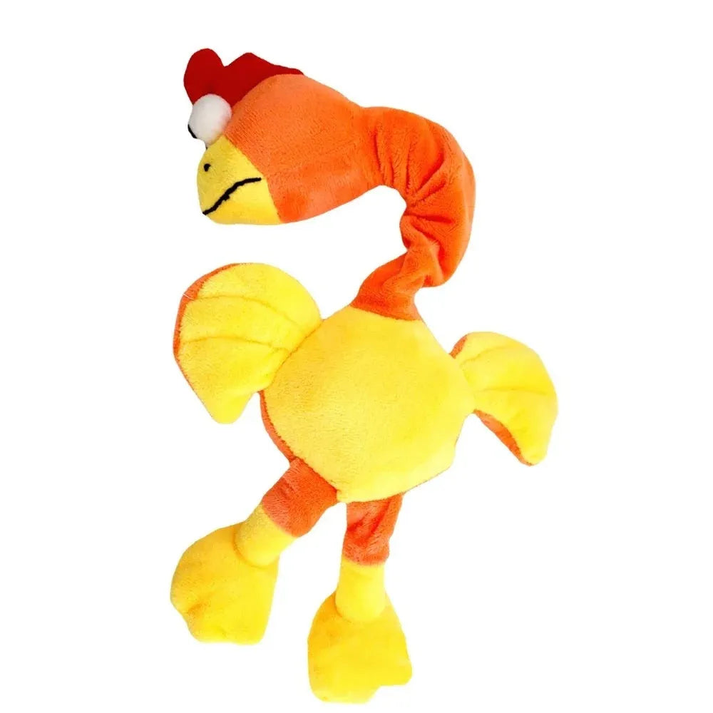 Bite-resistant screaming chicken sound squeaky dog toy in black, green, and orange.