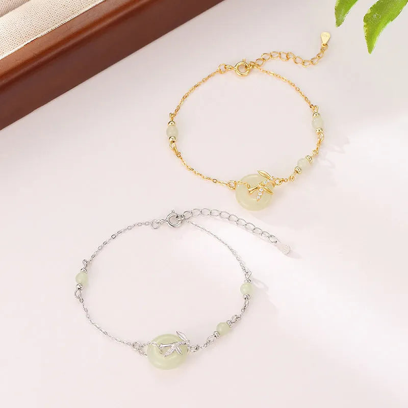 Women's Hetian jade bracelet with safety buckle clasp in antique silver finish