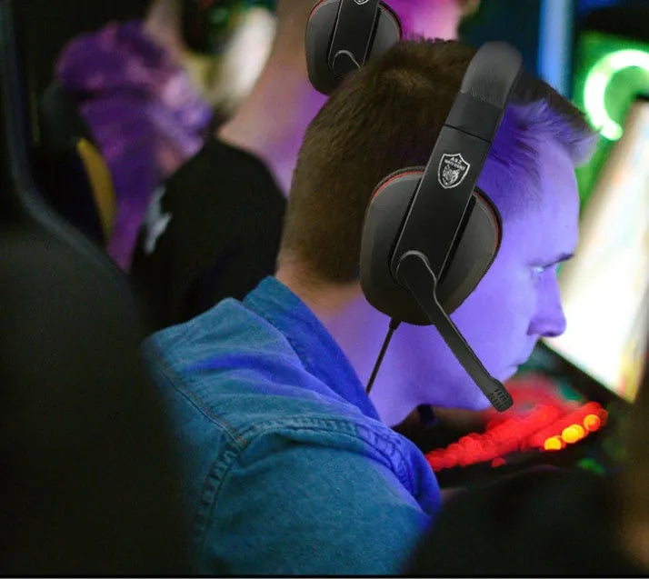 Black wired over-ear gaming headset with a 6.3mm plug and 40mm speaker drivers.