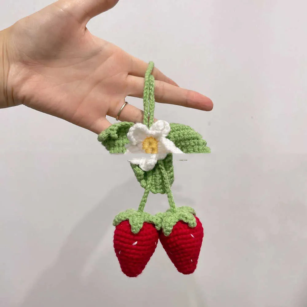 Handmade strawberry weaving pendant for car decoration with cotton and hemp hook knitting