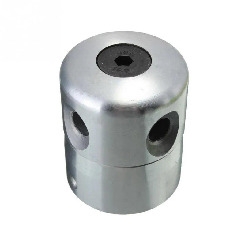 Silver aluminium Luzhu lawn mower grass trimmer head with four light yellow square ropes, wrench, and gasket.