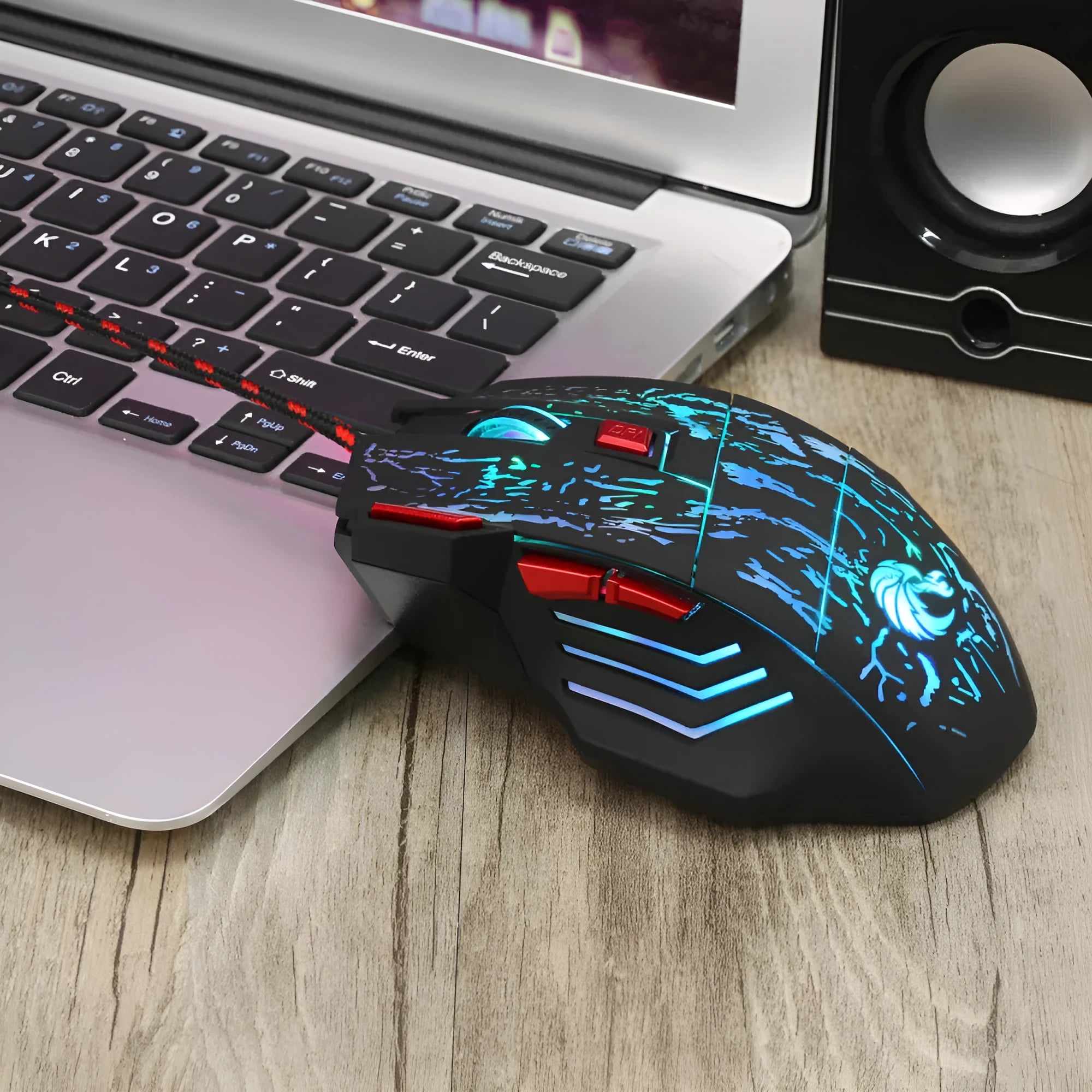 Water Crack design gaming mouse with colourful luminous effects and black H300BK colour