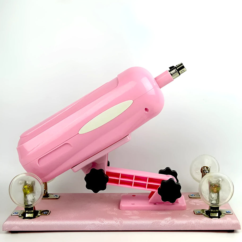 Purple automatic telescopic thrusting sex toy made from PVC on a white background.