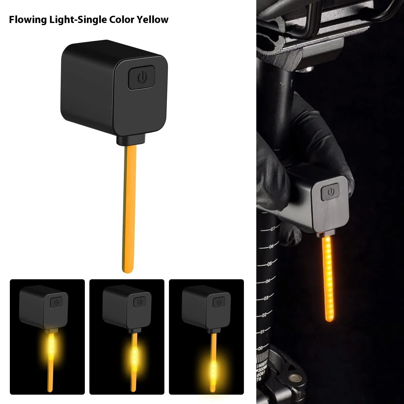 Bicycle running water taillight with flowing LED lights mounted on seat tube