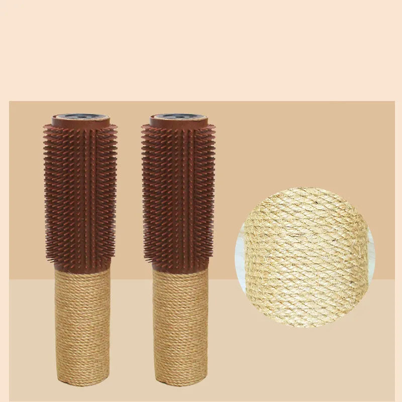 Brown sisal cat scratching post with face scratching device measuring 30cm tall