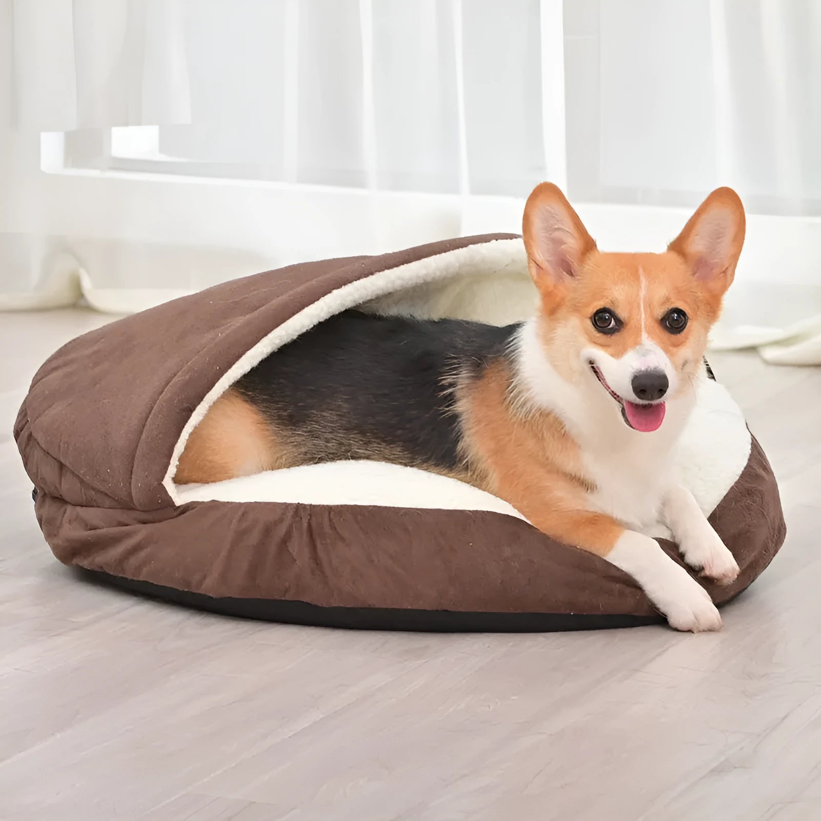 Removable washable cloth dog kennel in brown or grey colour for small to medium sized pets