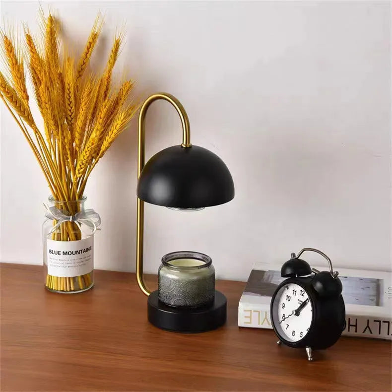 Solid wood aromatherapy wax melting lamp with dimming knob on bedside table