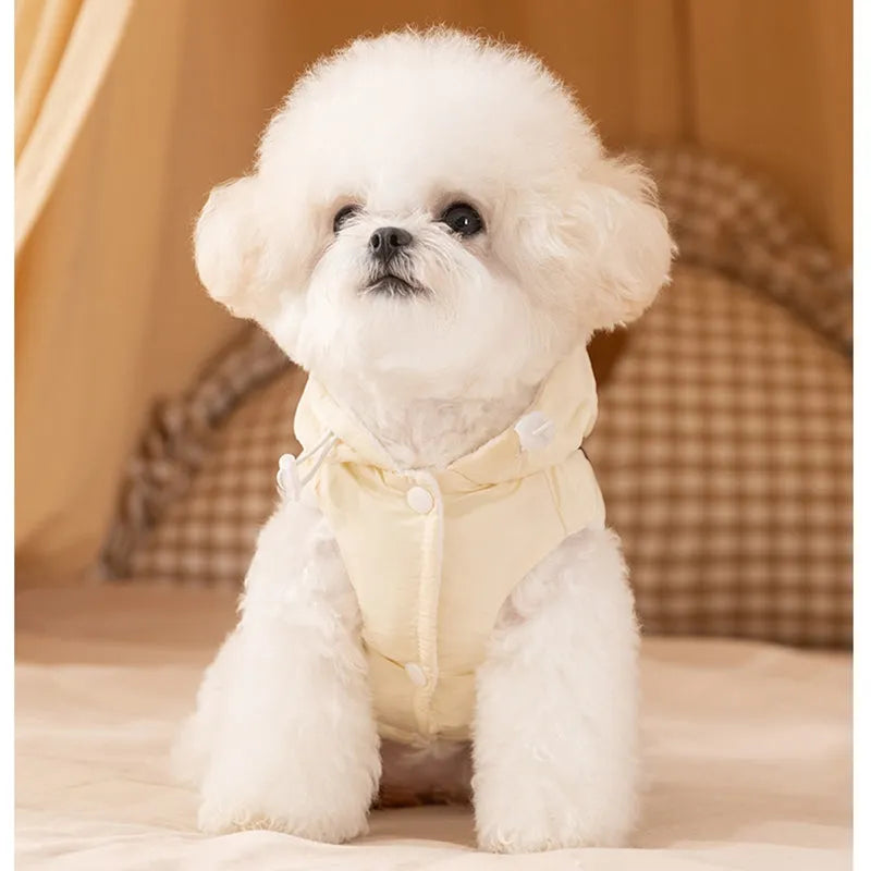 Winter fleece cat clothes with bow in pink, padded down jacket for small dogs and kittens