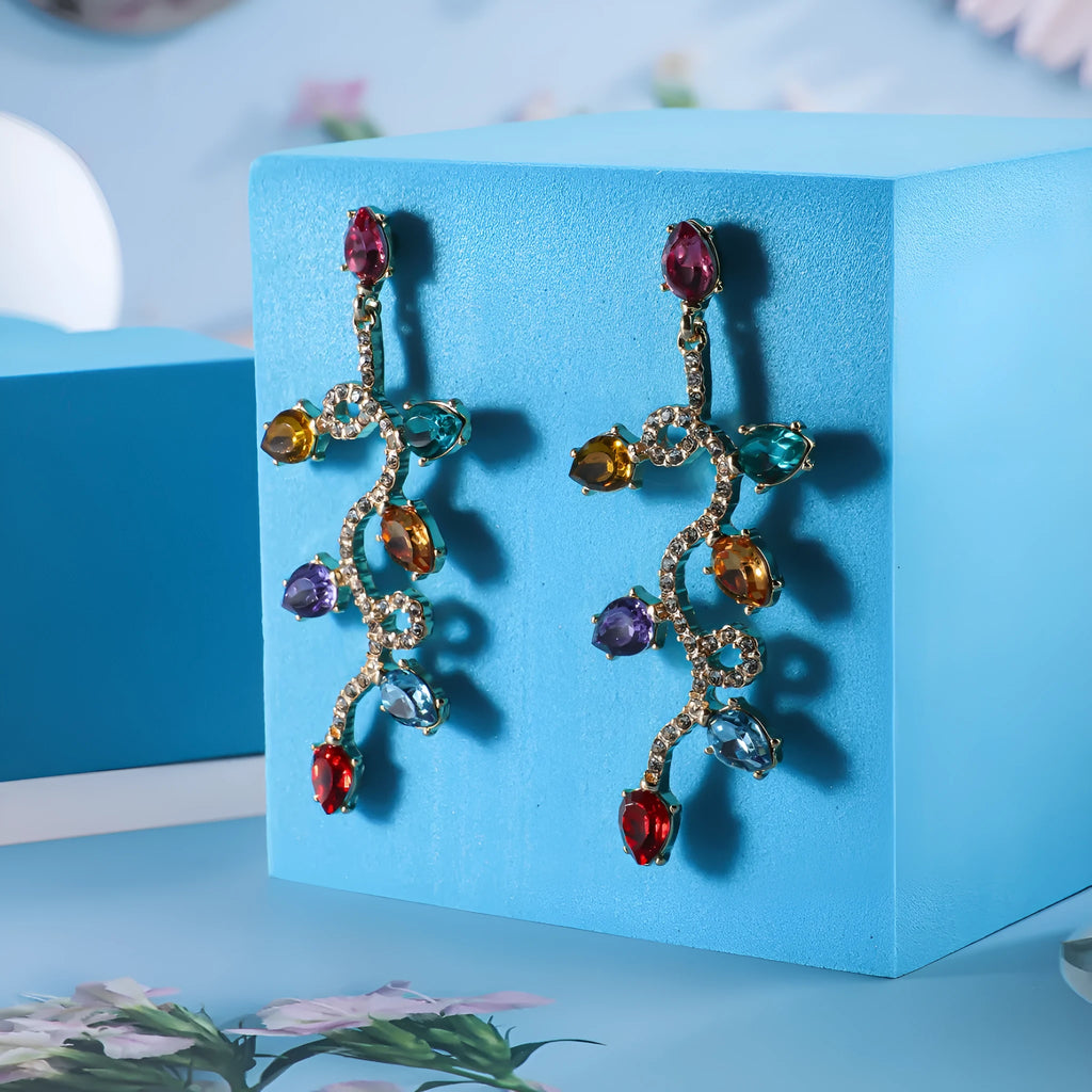 Retro fashion small lantern zircon stud earrings, colourful, alloy, geometric shape for women commuter OL style