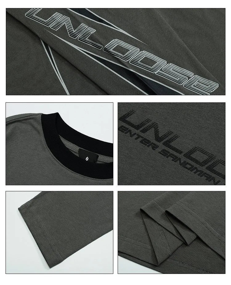Men's grey khaki cotton drop shoulder sweatshirt with letter print and round neck