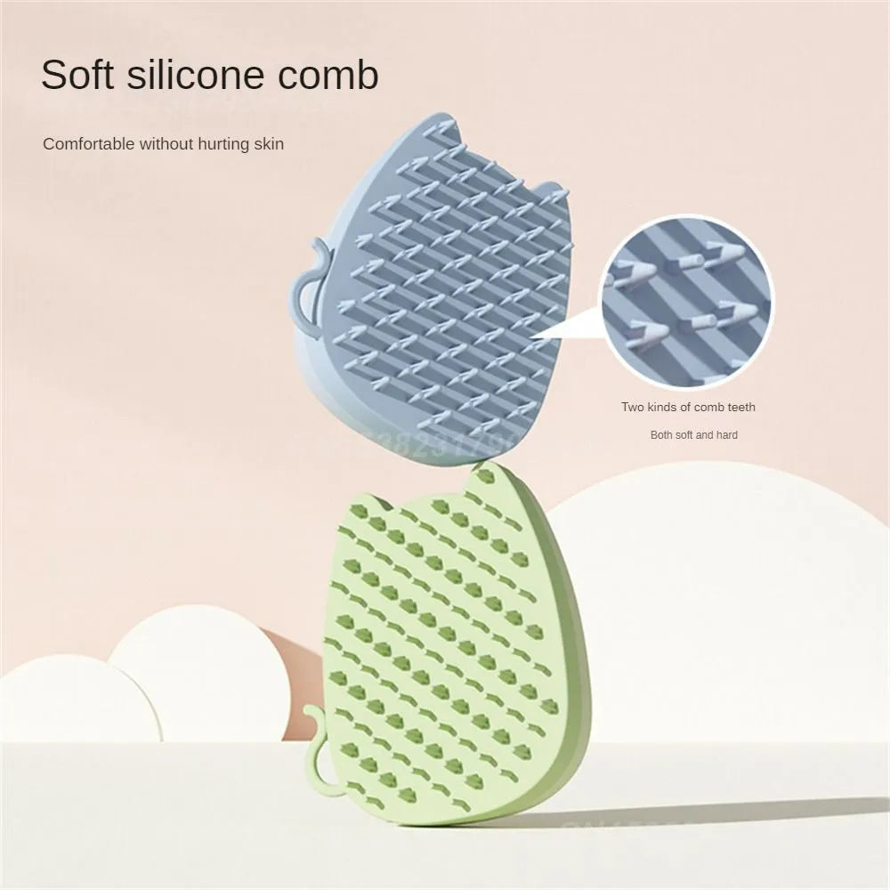 Blue silicone pet grooming comb with dual texture bristles for cat and dog hair removal