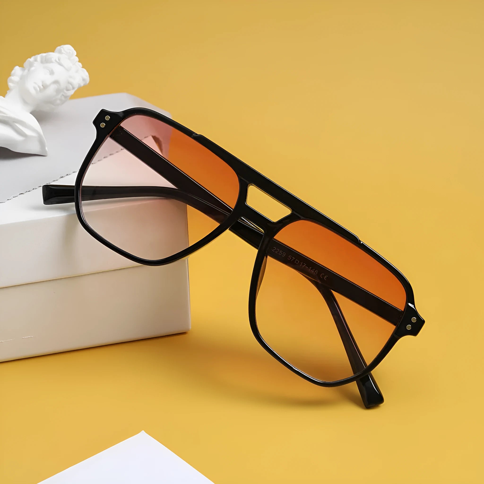Women's square double beam sunglasses in black framed powder slice colour with UV400 protection