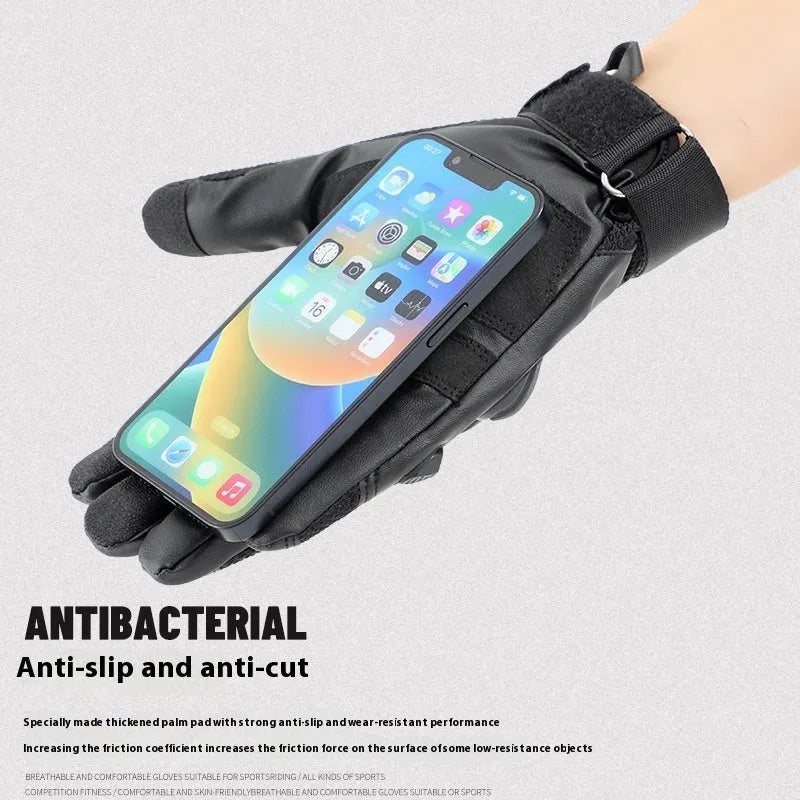 Men's black tactical training gloves with full finger design and touch screen fingertips