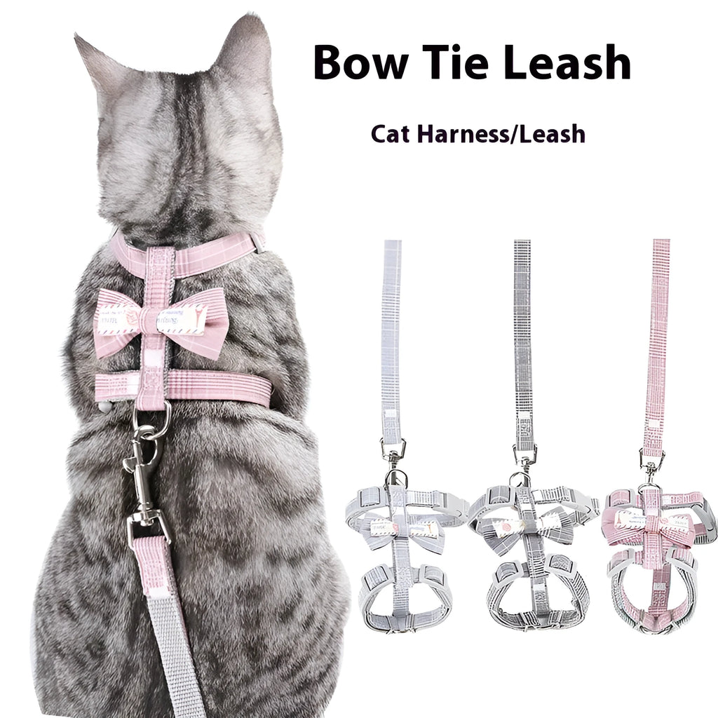 Cat bow pulling rope anti breaking loose adjustable in polyester four colours gray green pink light gray