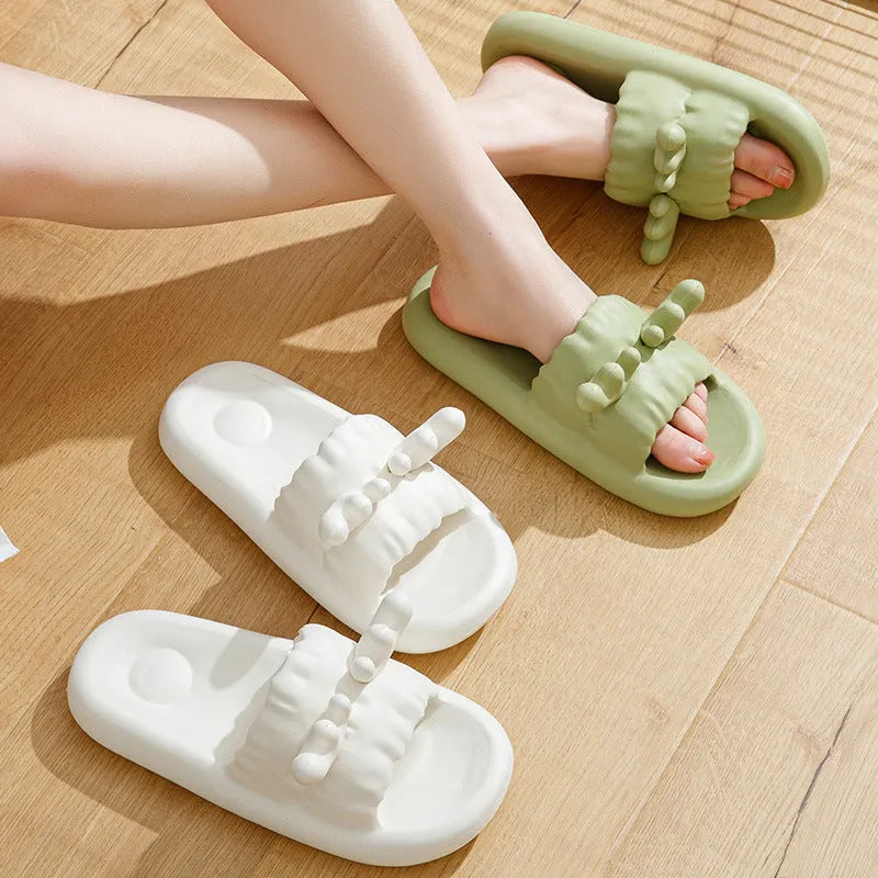 Deer horn design flip flop slippers in EVA material, showing hollow-out upper and non-slip sole.
