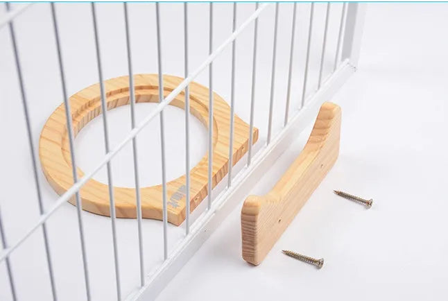 Ceramic cage wall bowl with solid wood stand, 14.6cm diameter, for pets
