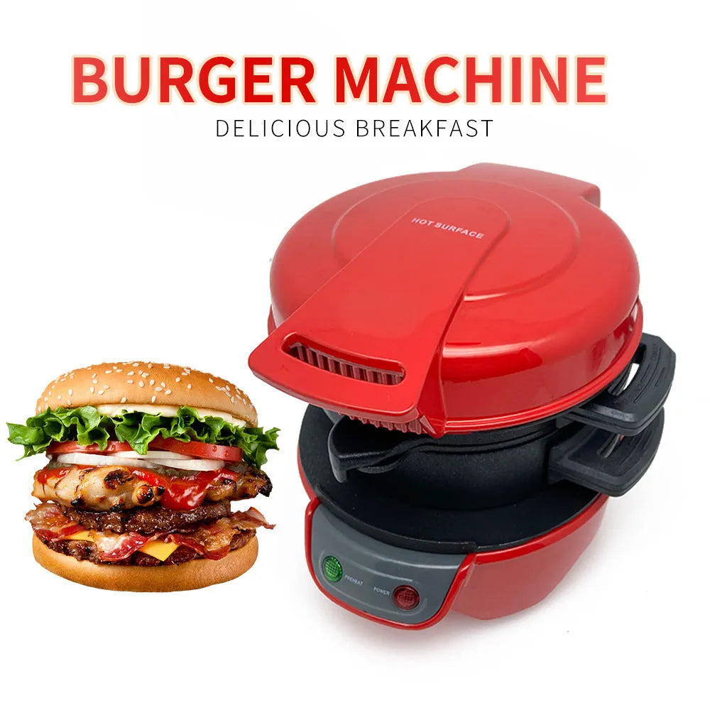 750W bright red breakfast sandwich maker with egg cooker ring and waffle machine function