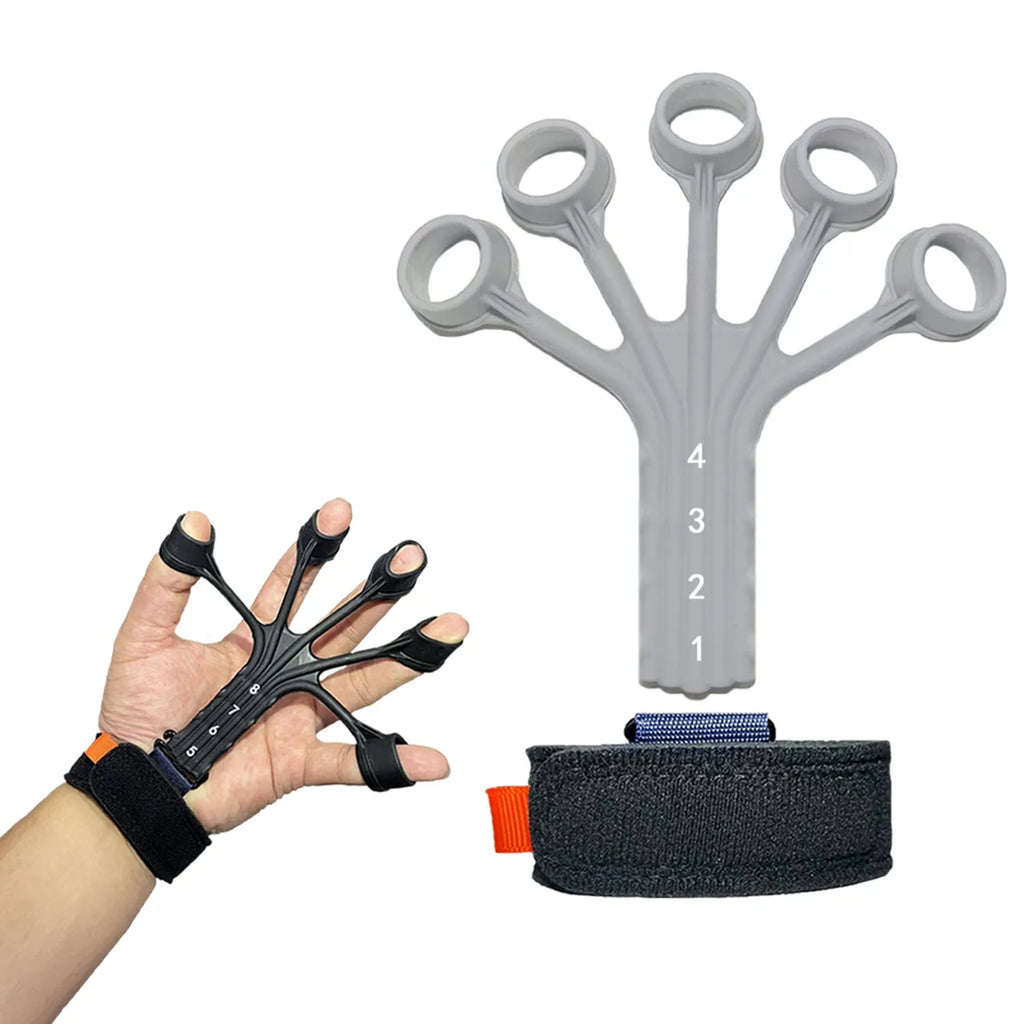 Silicone finger flexion and extension rehabilitation trainer with adjusting belt