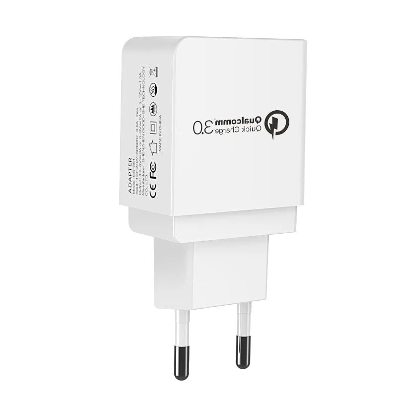 QC3.0 fast charger in bright black colour with ETL certification and PC fireproof casing
