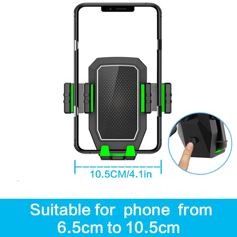 Green car dashboard drink rack and mobile phone holder with travel kettle
