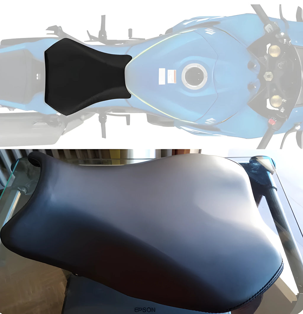 Suzuki GSXR1000 motorcycle with PU leather seat covers on front and rear seats.