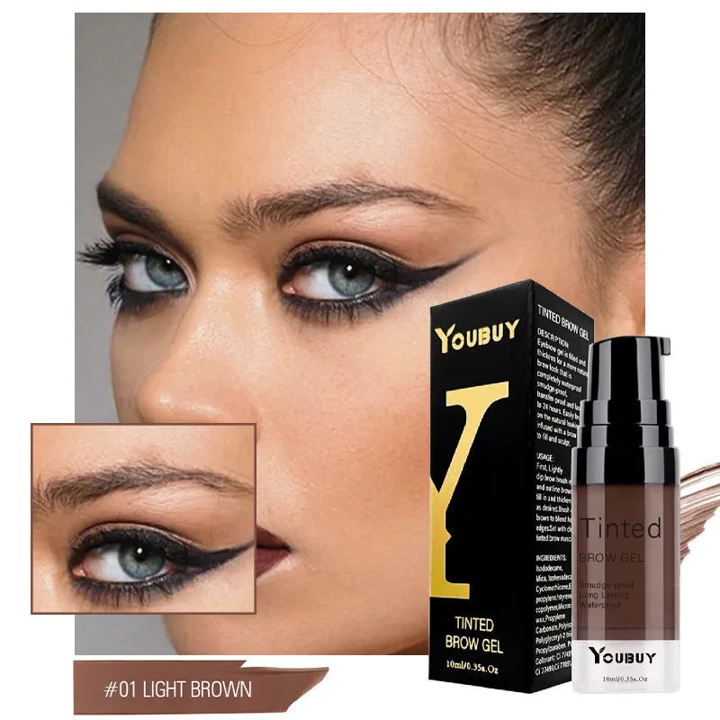 Waterproof quick-drying eyebrow cream in dark grey and golden yellow shades for natural brow colour