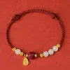 Hetian jade and cinnabar red rope women's bracelet with adjustable 925 silver chain