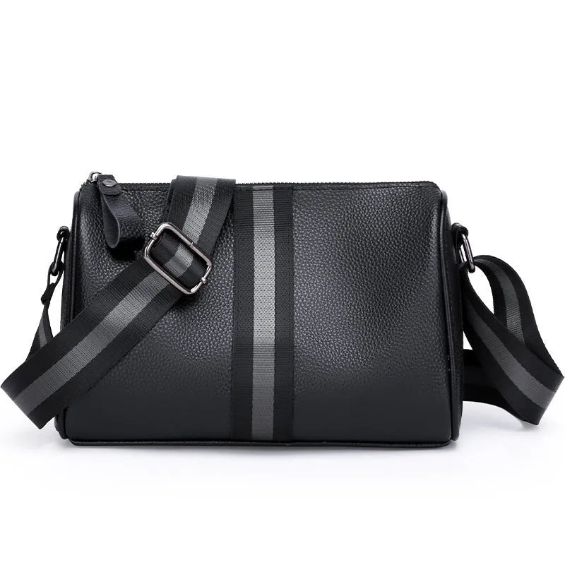 Black genuine leather one-shoulder crossbody bag showing front view