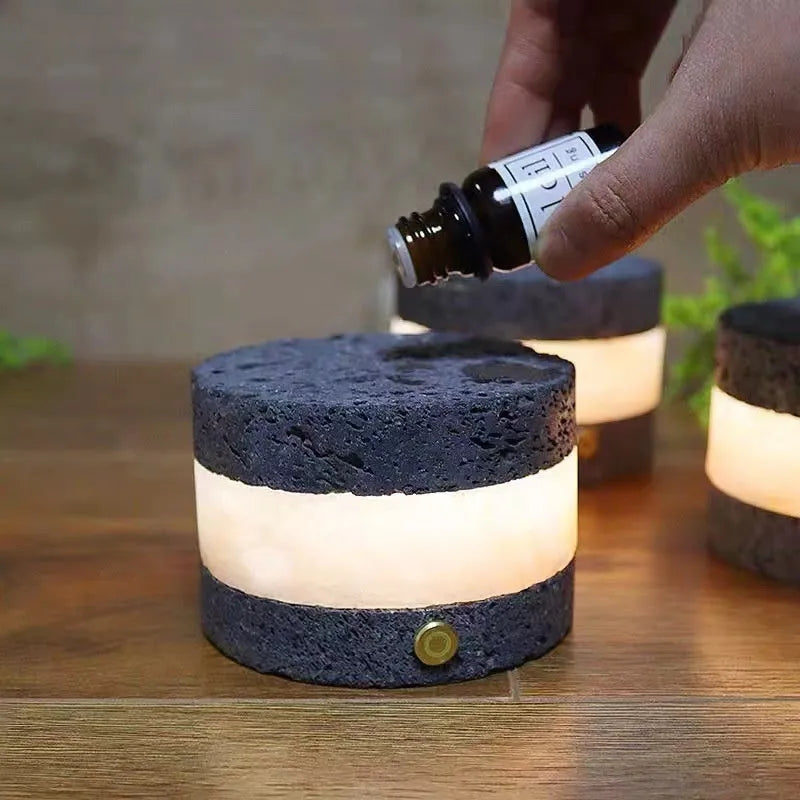 Orange volcanic rock USB touch night lamp with dimming control and essential oil diffuser