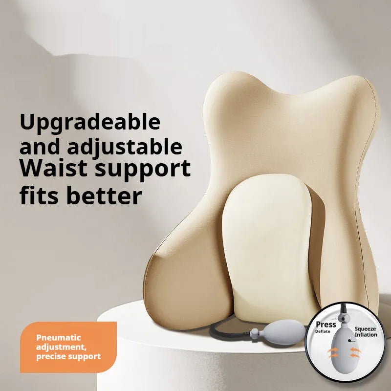 Brown ergonomic memory foam backrest waist pad with removable cover for lumbar support.