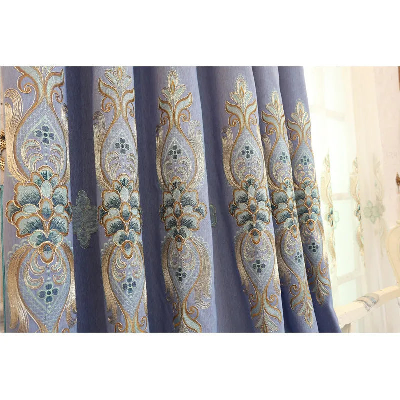 Slub cotton embroidery curtain fabric in beige with flat embroidery detailing for high shading vertical curtains